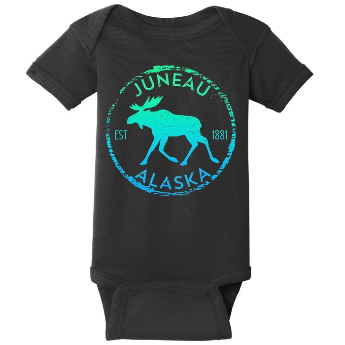 Juneau Alaska Moose Gradient Distressed Souvenir Baby Bodysuit