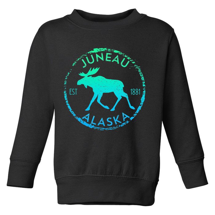 Juneau Alaska Moose Gradient Distressed Souvenir Toddler Sweatshirt