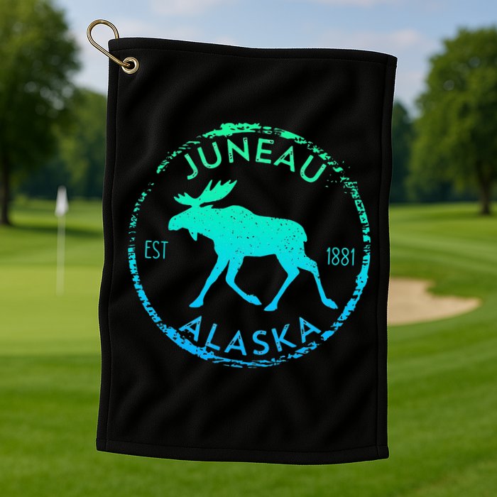 Juneau Alaska Moose Gradient Distressed Souvenir Golf Towel