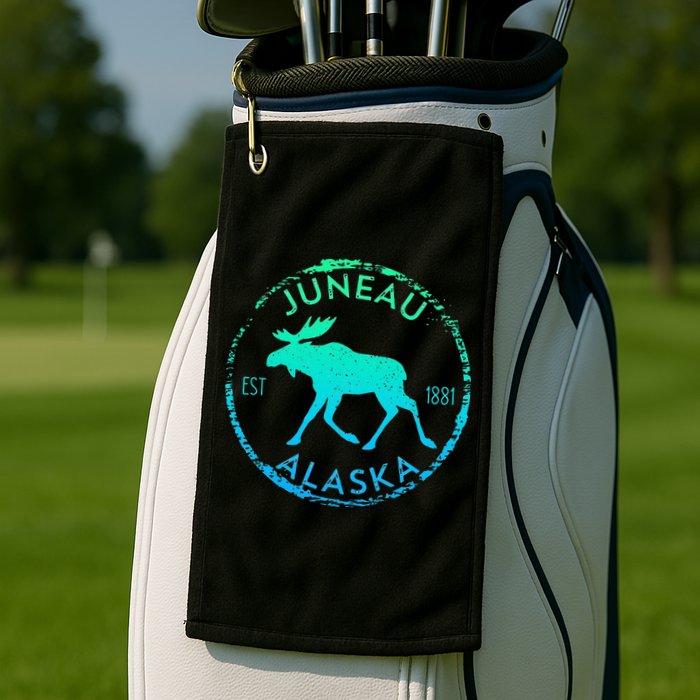 Juneau Alaska Moose Gradient Distressed Souvenir Golf Towel