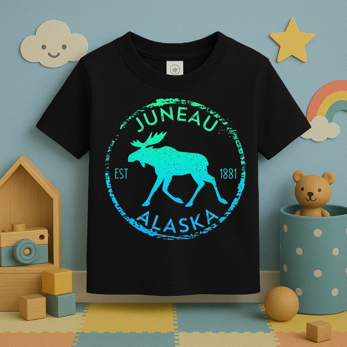 Juneau Alaska Moose Gradient Distressed Souvenir Toddler T-Shirt