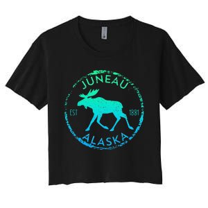 Juneau Alaska Moose Gradient Distressed Souvenir Women's Crop Top Tee