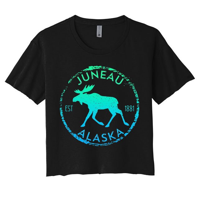 Juneau Alaska Moose Gradient Distressed Souvenir Crop Top