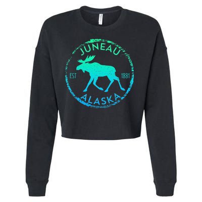 Juneau Alaska Moose Gradient Distressed Souvenir Cropped Pullover Crew