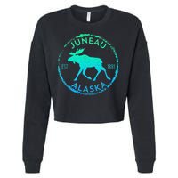 Juneau Alaska Moose Gradient Distressed Souvenir Cropped Pullover Crew