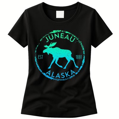 Juneau Alaska Moose Gradient Distressed Souvenir Womens T-Shirt