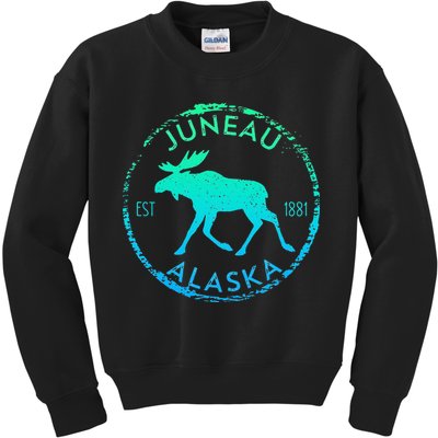Juneau Alaska Moose Gradient Distressed Souvenir Kids Sweatshirt