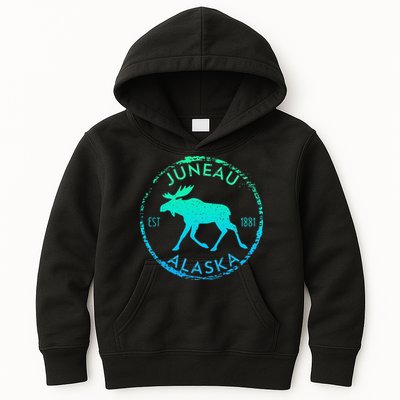 Juneau Alaska Moose Gradient Distressed Souvenir Kids Hoodie