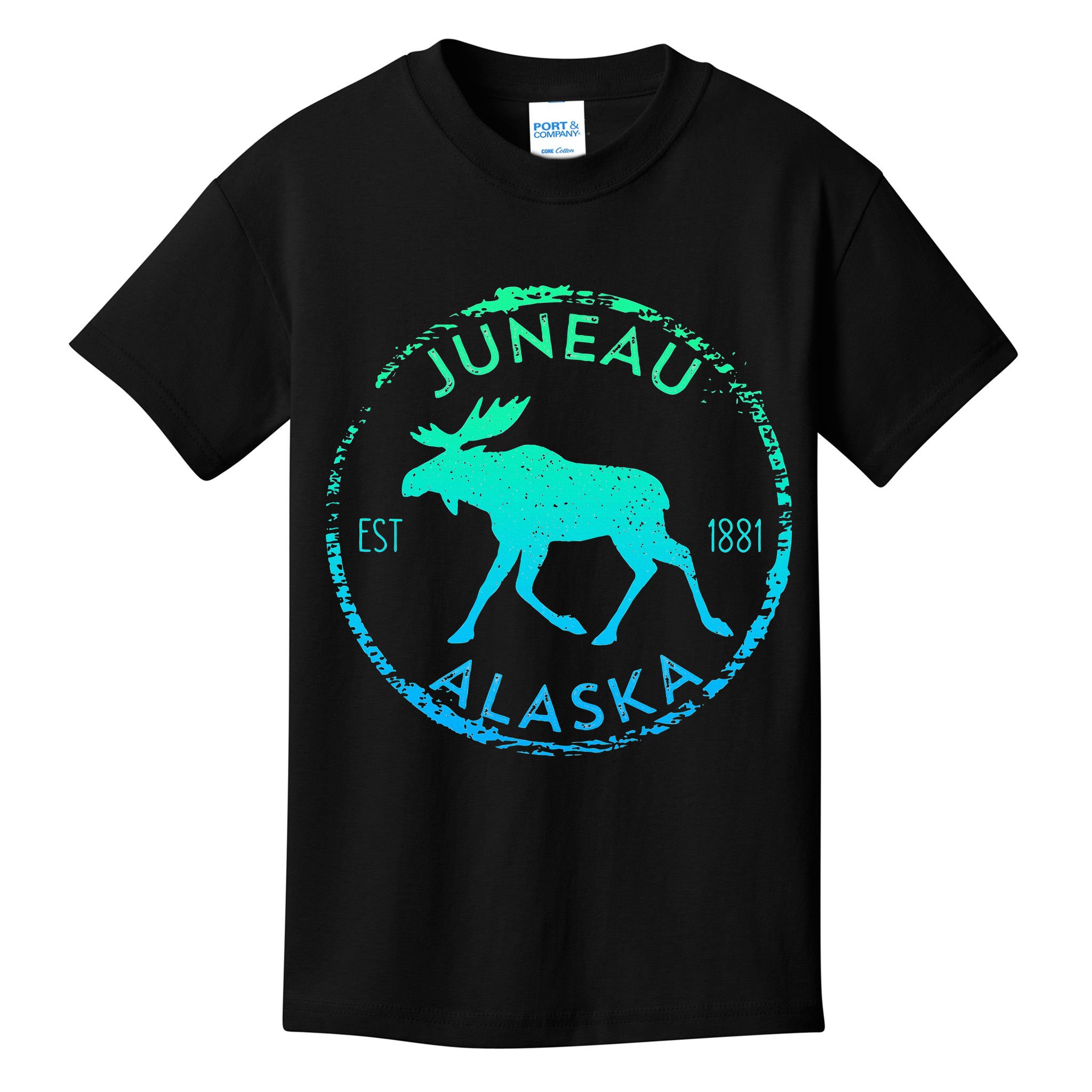 Juneau Alaska Moose Gradient Distressed Souvenir Kids T-Shirt