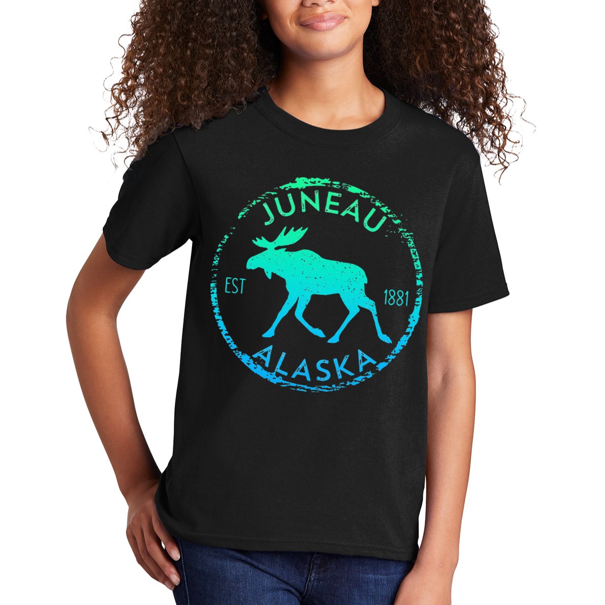 Juneau Alaska Moose Gradient Distressed Souvenir Kids T-Shirt