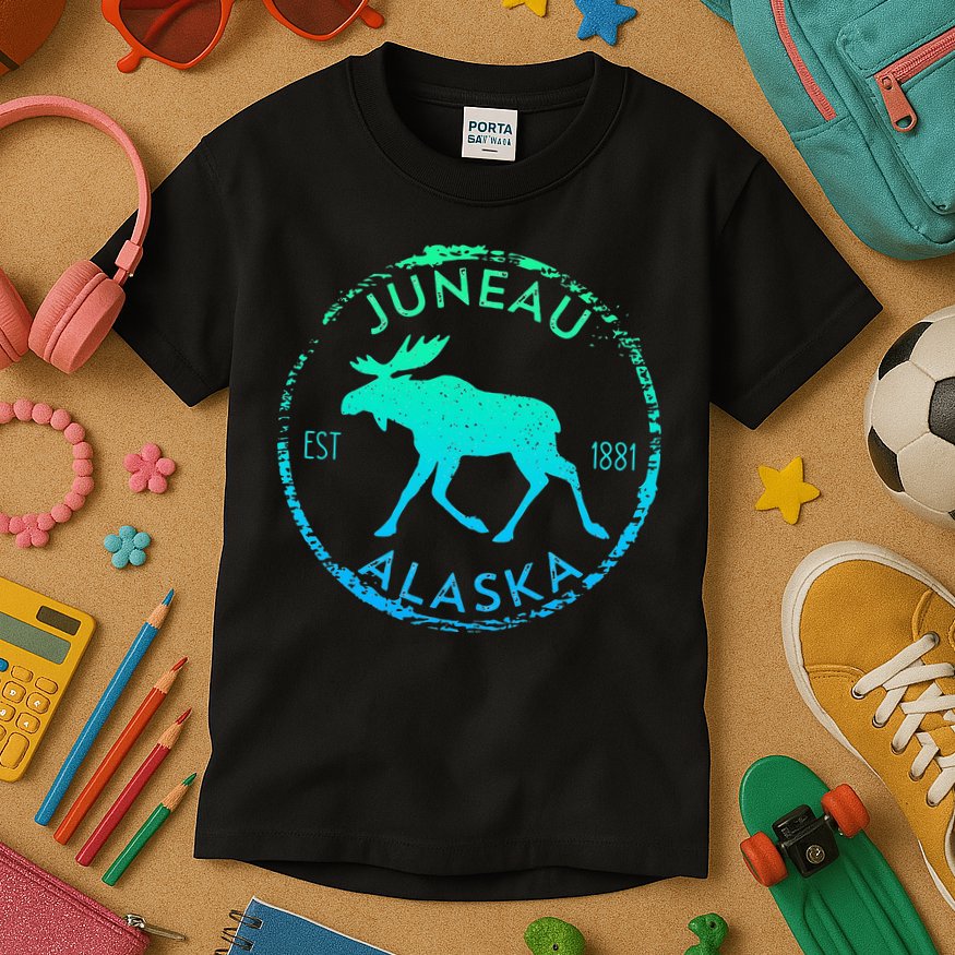 Juneau Alaska Moose Gradient Distressed Souvenir Kids T-Shirt
