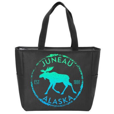 Juneau Alaska Moose Gradient Distressed Souvenir Zip Tote Bag