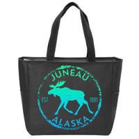Juneau Alaska Moose Gradient Distressed Souvenir Zip Tote Bag