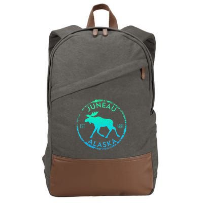 Juneau Alaska Moose Gradient Distressed Souvenir Cotton Canvas Backpack