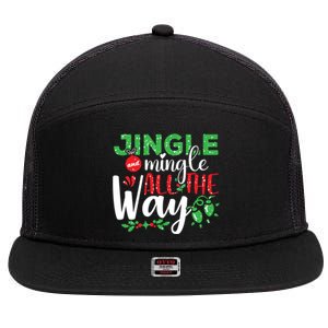 Jingle And Mingle All The Way Christmas Party Cool Gift 7 Panel Mesh Trucker Snapback Hat