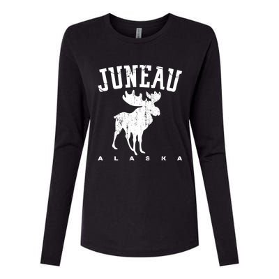 Juneau Alaska Moose Family Hiking Camping Trip Retro Vintage Gift Womens Cotton Relaxed Long Sleeve T-Shirt