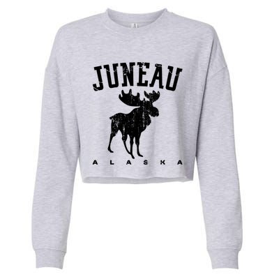 Juneau Alaska Moose Family Hiking Camping Trip Retro Vintage Gift Cropped Pullover Crew