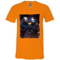 Jason And Myers Halloween Heart Hands Horror Character V-Neck T-Shirt