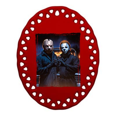 Jason And Myers Halloween Heart Hands Horror Character Ceramic Oval Ornament