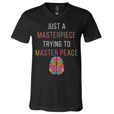 Just A Masterpiece Mental Health Awareness Green Stigma V-Neck T-Shirt