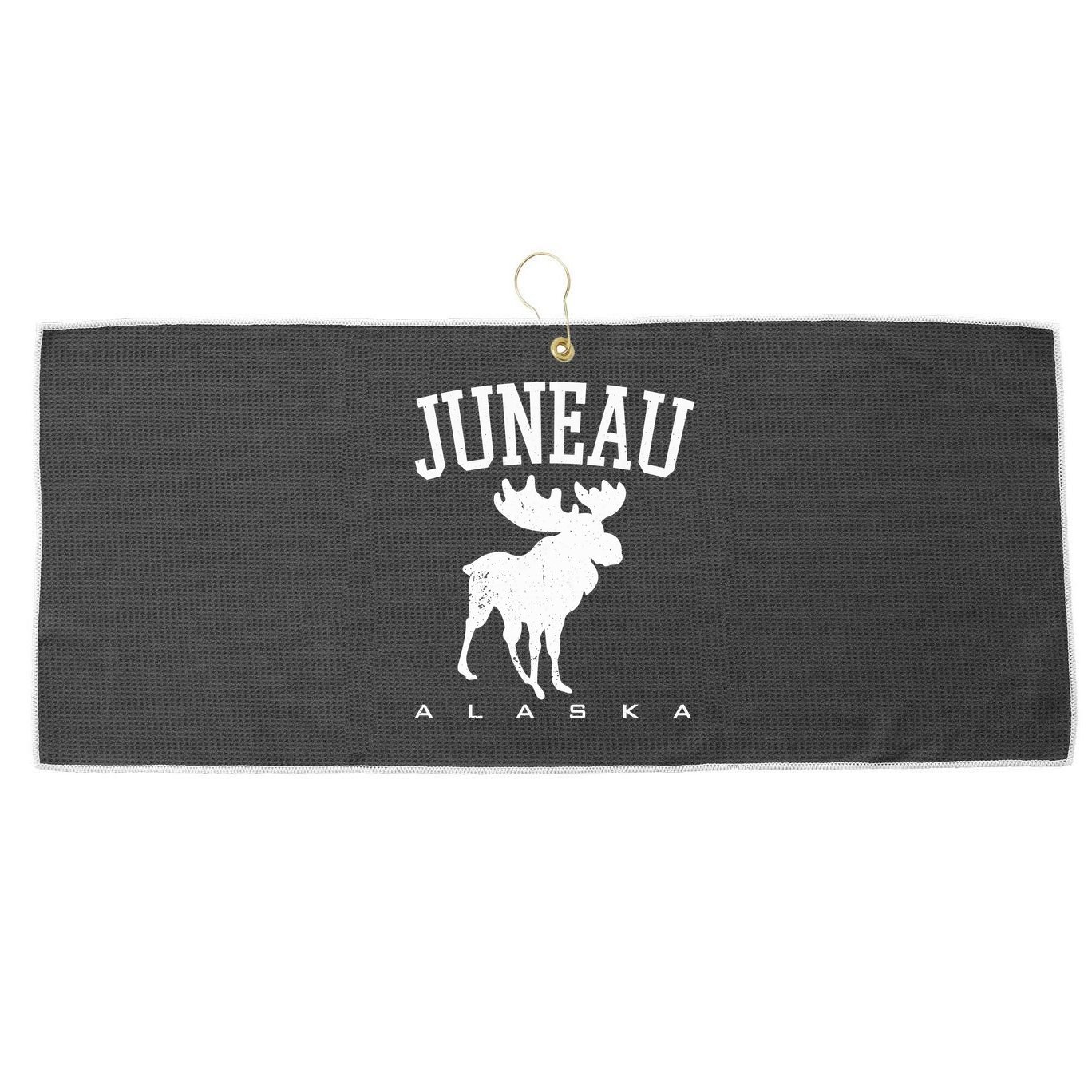 Juneau Alaska Moose Family Hiking Camping Trip Retro Vintage Funny Gift Large Microfiber Waffle Golf Towel