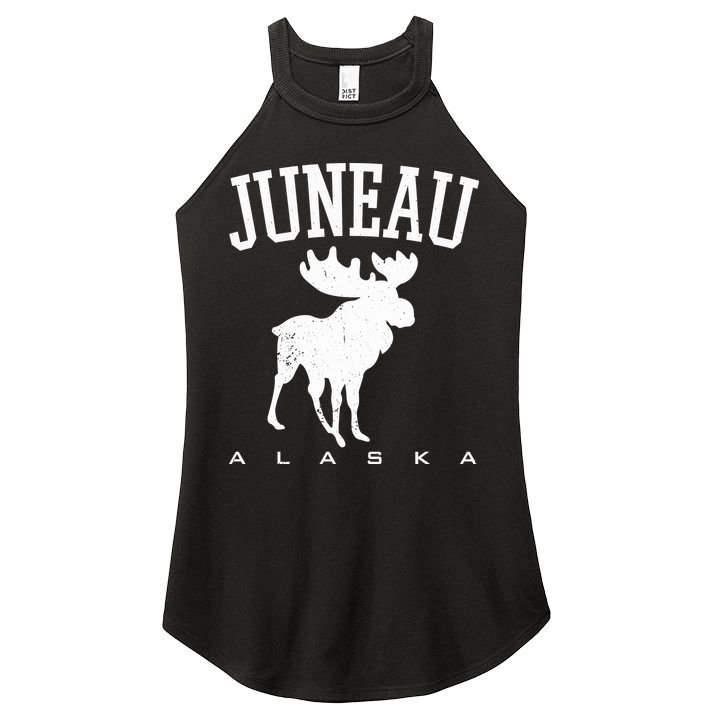 Juneau Alaska Moose Family Hiking Camping Trip Retro Vintage Funny Gift Women's Perfect Tri Rocker Tank
