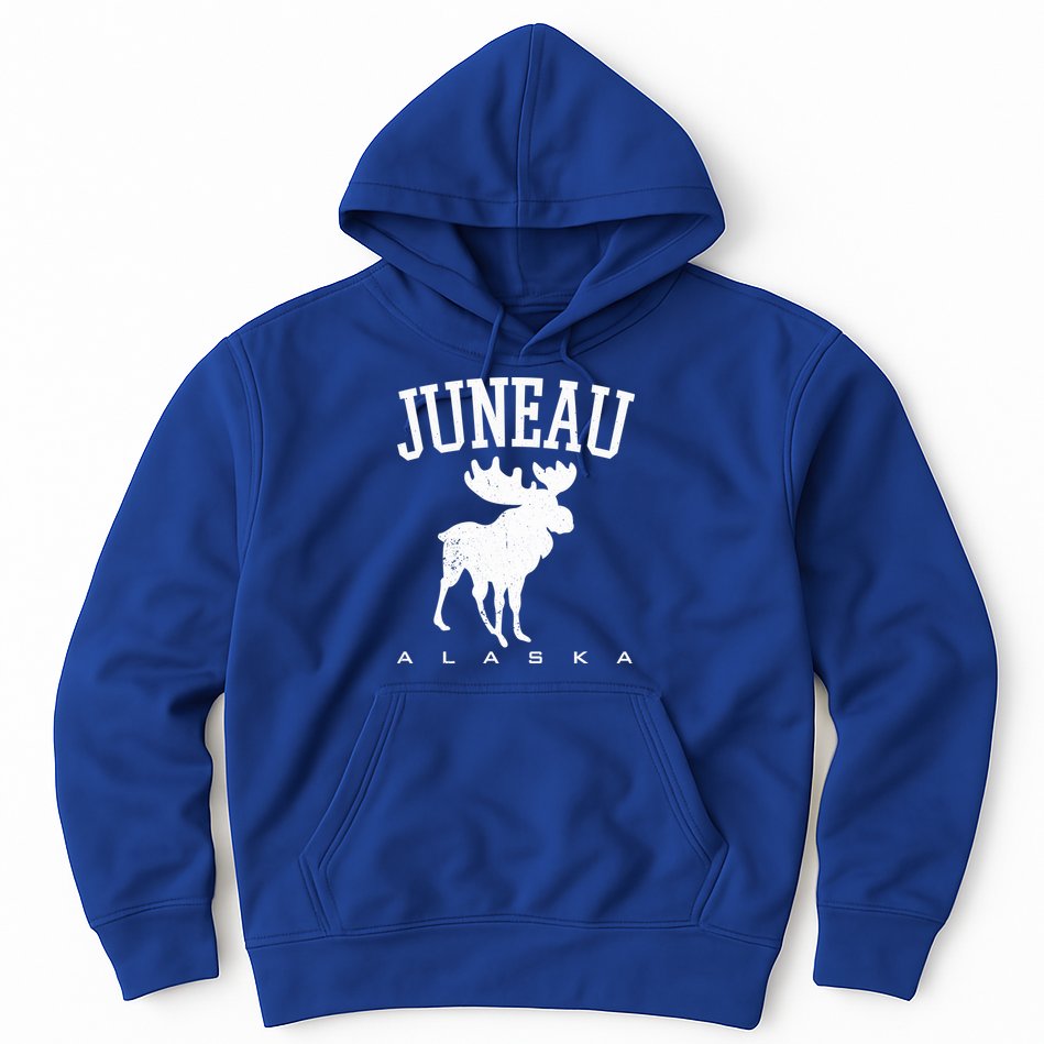Juneau Alaska Moose Family Hiking Camping Trip Retro Vintage Funny Gift Hoodie