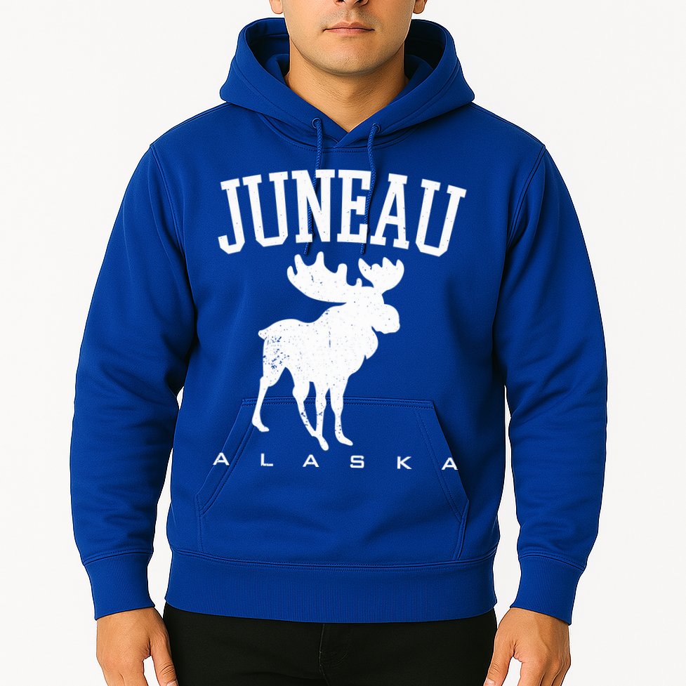 Juneau Alaska Moose Family Hiking Camping Trip Retro Vintage Funny Gift Hoodie