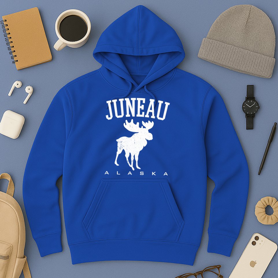 Juneau Alaska Moose Family Hiking Camping Trip Retro Vintage Funny Gift Hoodie