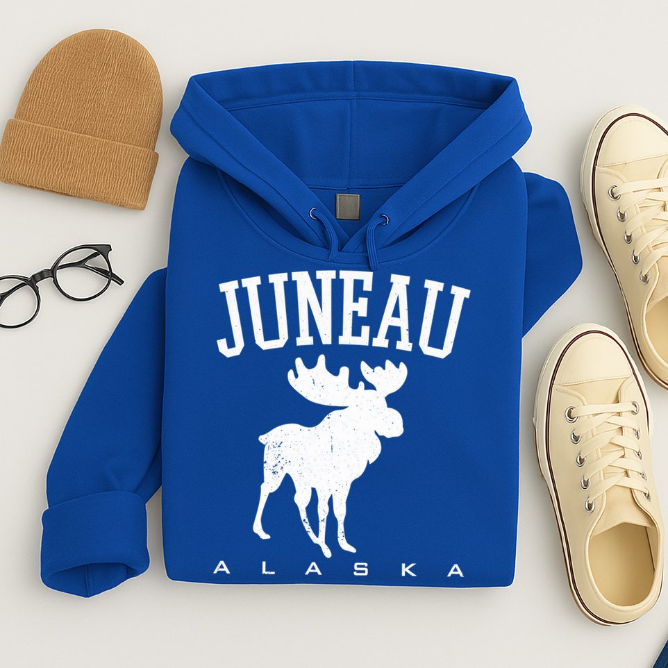 Juneau Alaska Moose Family Hiking Camping Trip Retro Vintage Funny Gift Hoodie