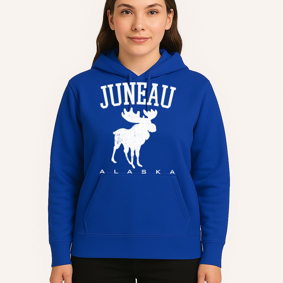 Juneau Alaska Moose Family Hiking Camping Trip Retro Vintage Funny Gift Hoodie