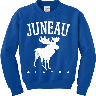 Juneau Alaska Moose Family Hiking Camping Trip Retro Vintage Funny Gift Kids Sweatshirt