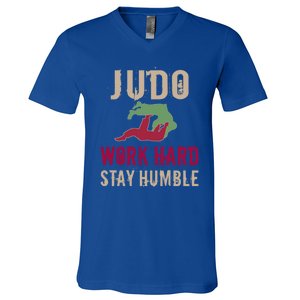 Judo And Martial Arts Work Hard Stay Humble Gift Cool Gift V-Neck T-Shirt