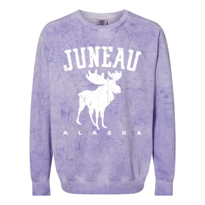 Juneau Alaska Moose Family Hiking Camping Trip Retro Vintage Funny Gift Colorblast Crewneck Sweatshirt