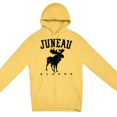 Juneau Alaska Moose Family Hiking Camping Trip Retro Vintage Funny Gift Premium Pullover Hoodie