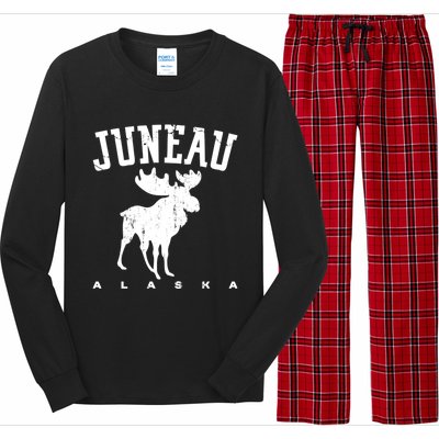 Juneau Alaska Moose Family Hiking Camping Trip Retro Vintage Funny Gift Long Sleeve Pajama Set