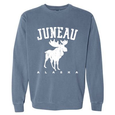 Juneau Alaska Moose Family Hiking Camping Trip Retro Vintage Funny Gift Garment-Dyed Sweatshirt