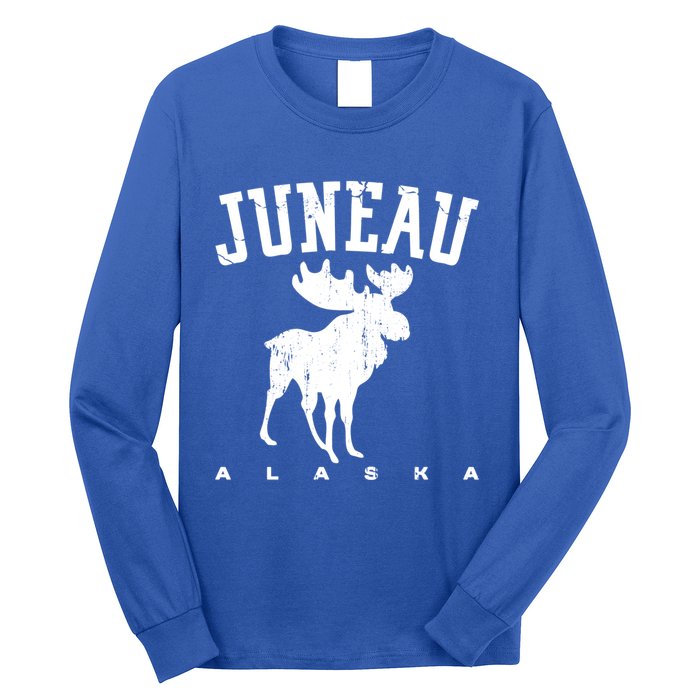 Juneau Alaska Moose Family Hiking Camping Trip Retro Vintage Funny Gift Long Sleeve Shirt