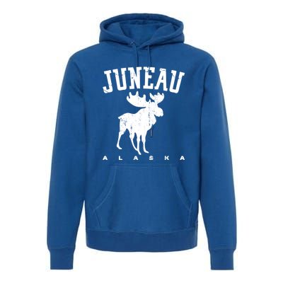 Juneau Alaska Moose Family Hiking Camping Trip Retro Vintage Funny Gift Premium Hoodie