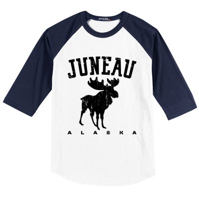 Juneau Alaska Moose Family Hiking Camping Trip Retro Vintage Funny Gift Baseball Sleeve Shirt