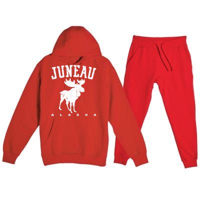 Juneau Alaska Moose Family Hiking Camping Trip Retro Vintage Funny Gift Premium Hooded Sweatsuit Set