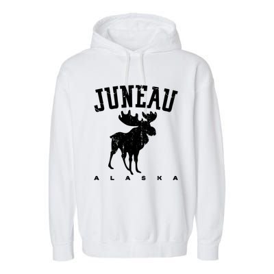 Juneau Alaska Moose Family Hiking Camping Trip Retro Vintage Funny Gift Garment-Dyed Fleece Hoodie