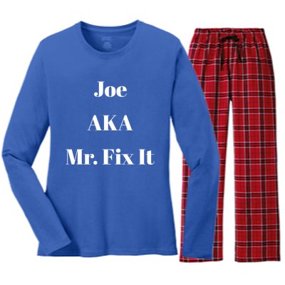 Joe Aka Mr Fix It Funny Sarcastic Saying Cute Gift Women's Long Sleeve Flannel Pajama Set 