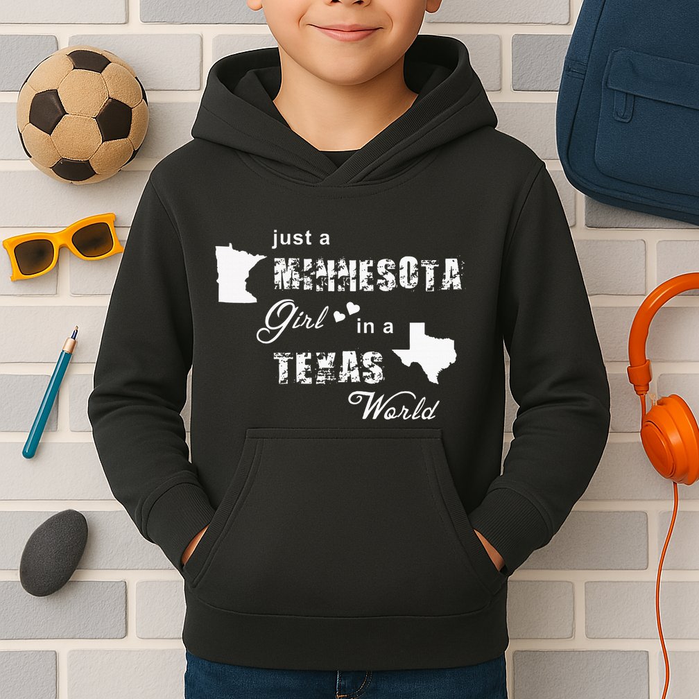 Just A Minnesota Girl In A Texas World Printing Kids Hoodie