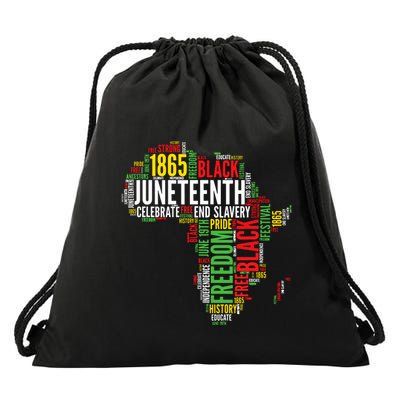 Juneteenth Africa Map Word Art Black Pride Juneteenth Drawstring Bag