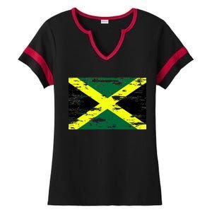 Jamaica Distressed Flag Ladies Halftime Notch Neck Tee