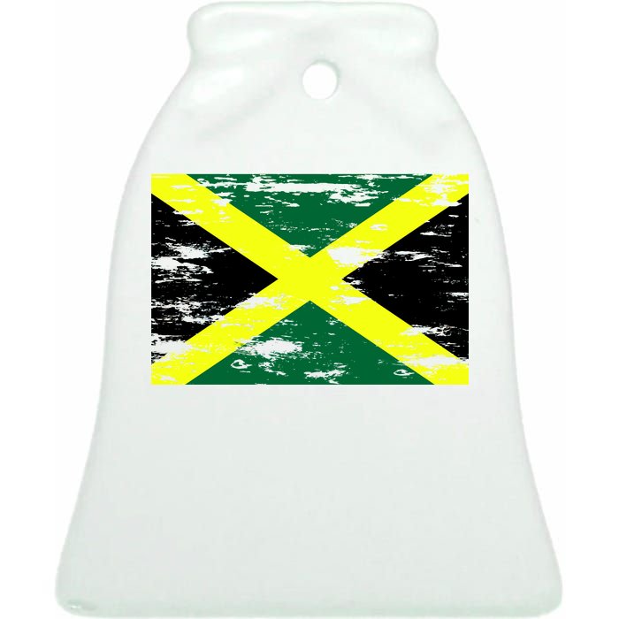 Jamaica Distressed Flag Ceramic Bell Ornament