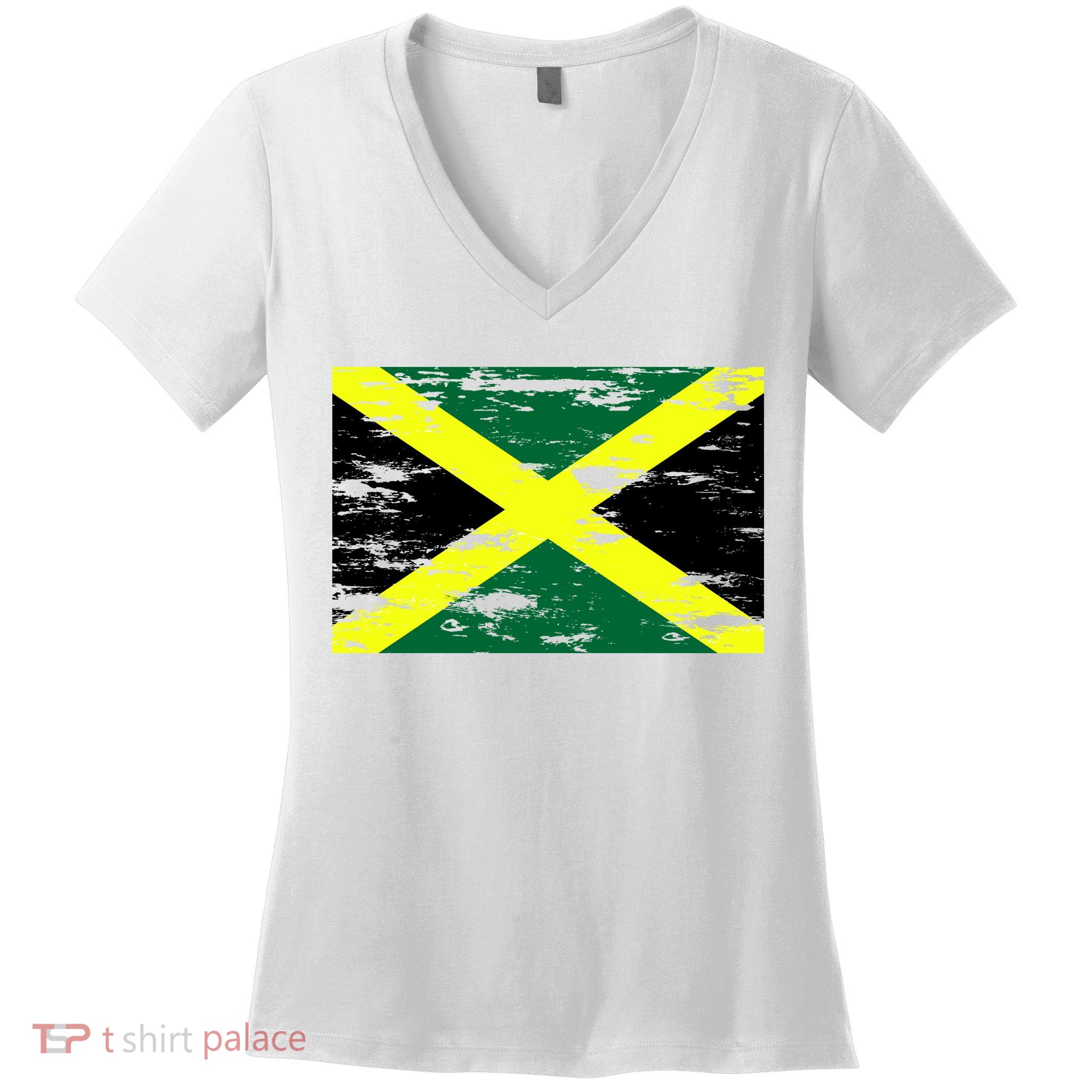 Jamaica Distressed Flag Women's V-Neck T-Shirt