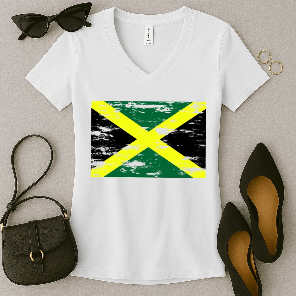 Jamaica Distressed Flag Women's V-Neck T-Shirt