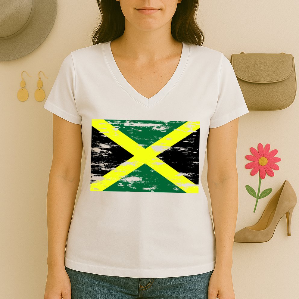 Jamaica Distressed Flag Women's V-Neck T-Shirt